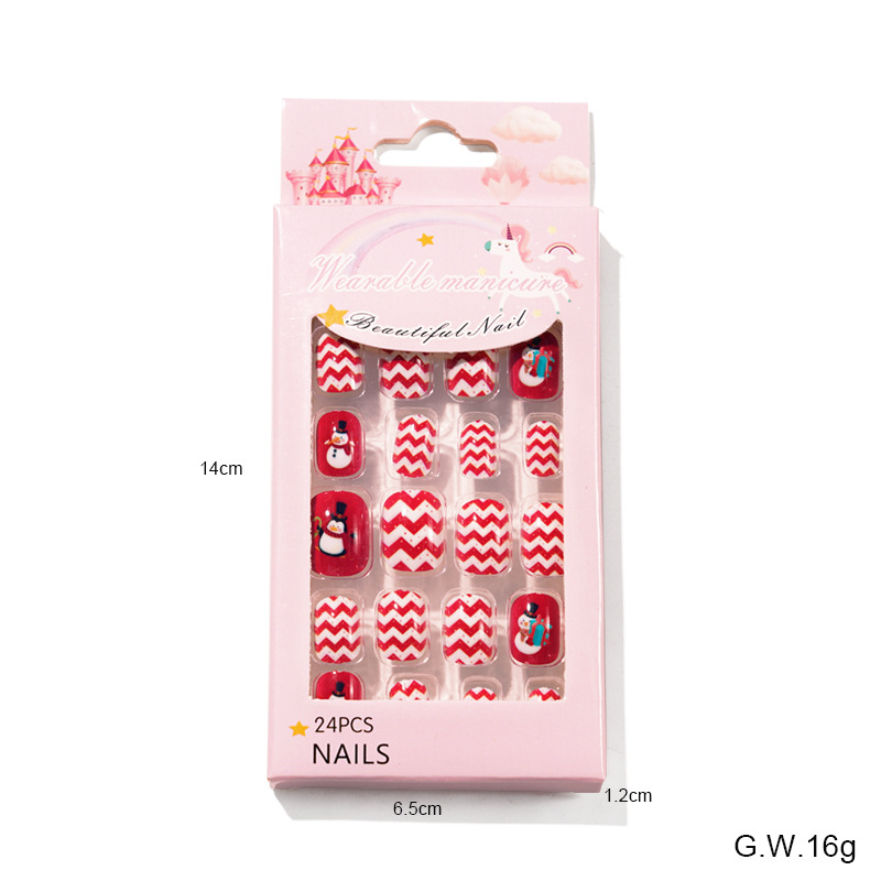 Finished nail sheets for children, 24 pieces of nail patches, cartoon Christmas fake nails, detachable nail stickers with adhesive backing pic 52