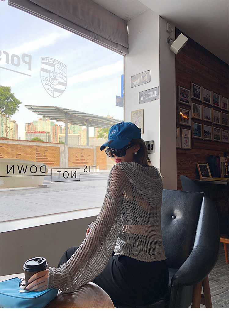 李婉君宽松连帽镂空针织衫女2020夏季薄款星辰反光蹦迪上衣长袖衫详情29