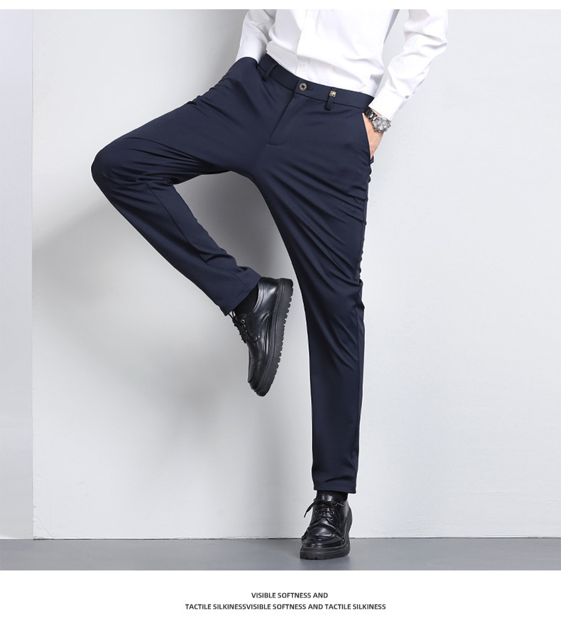 High-end business casual pants for men 2022 autumn and winter, thickened long pants, youth straight, elastic, wrinkle-free and drape dress pants pic 34