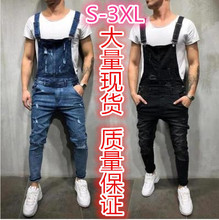 跨境欧美徽章刺绣男士牛仔裤膝盖破洞拉链小脚裤外贸大码牛仔长裤详情10