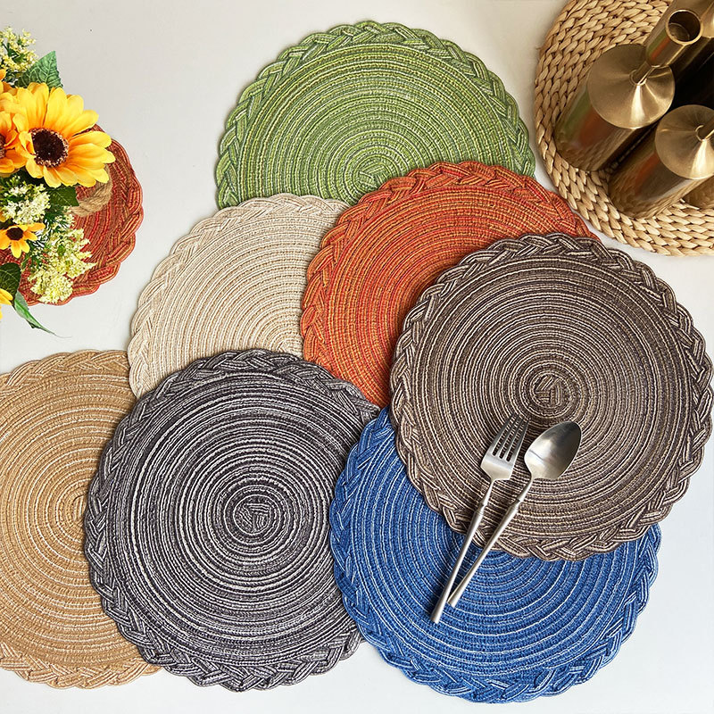 D-HOME Nordic style cotton-like placemats, round ramie woven coasters, heat-insulating plate pads, decorative prop pads, household heat-resistant pads, waterproof, anti-slip, oil-resistant, heat-resistant and wear-resistant pic 1