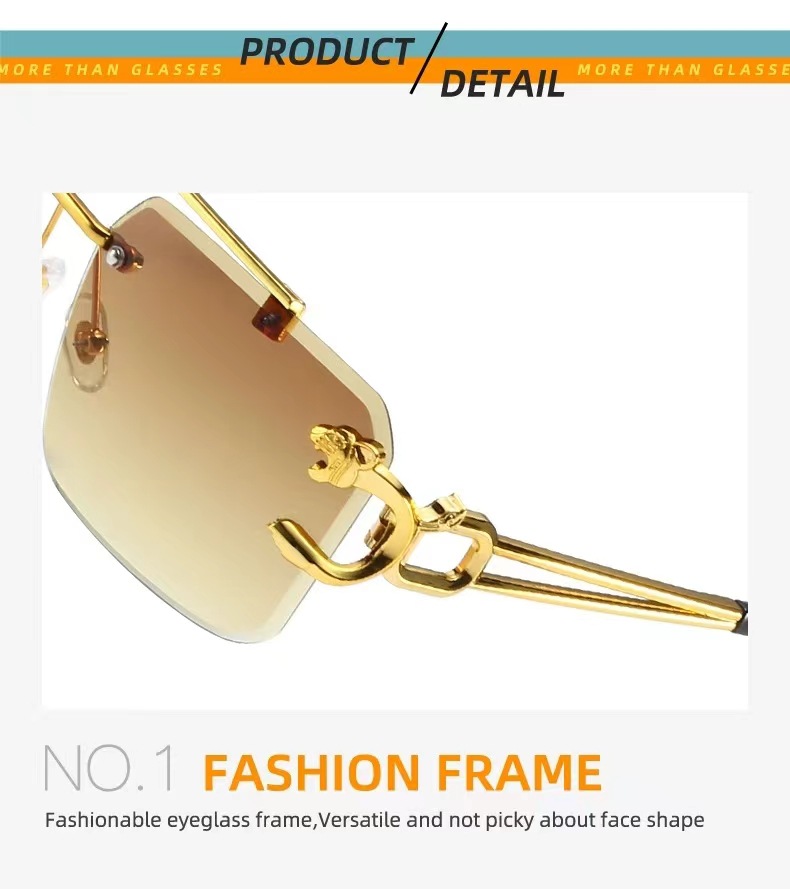 Crossover sin marco gafas de sol cabeza de leopardo moda corte de borde gafas de sol hombre temperamento mujer tendencia europea y americana influencers street raqueta gafas pic 13