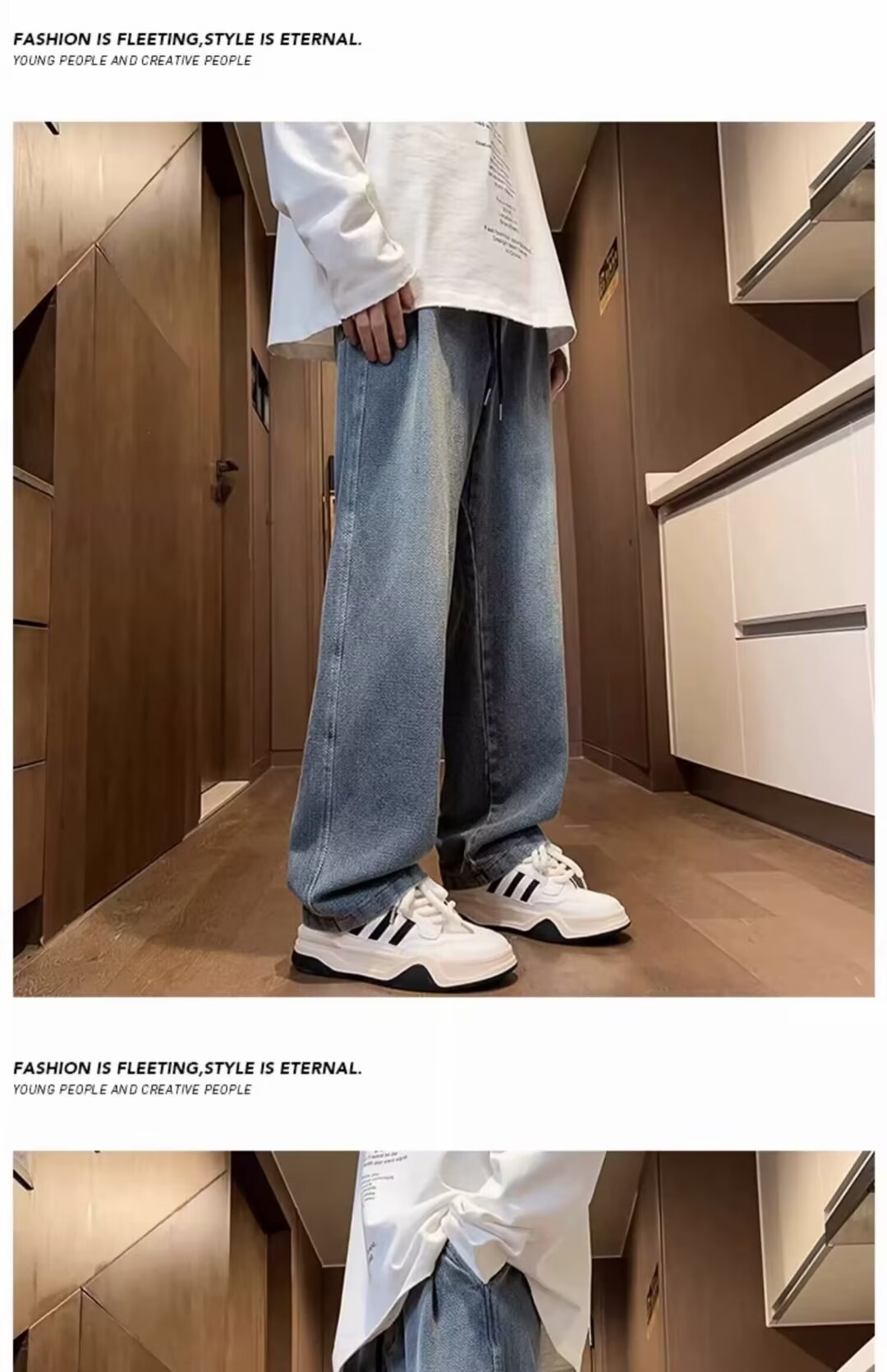 美式高街星空纹直筒牛仔裤男夏季潮牌帅气百搭直筒裤青少年休闲裤详情3