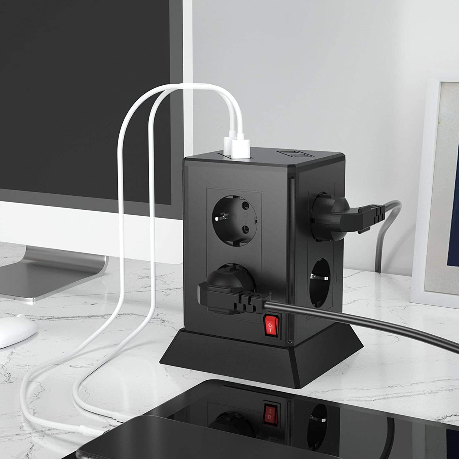 European standard tower socket, vertical socket with USB charging socket, multi-functional socket and creative socket desktop socket pic 1