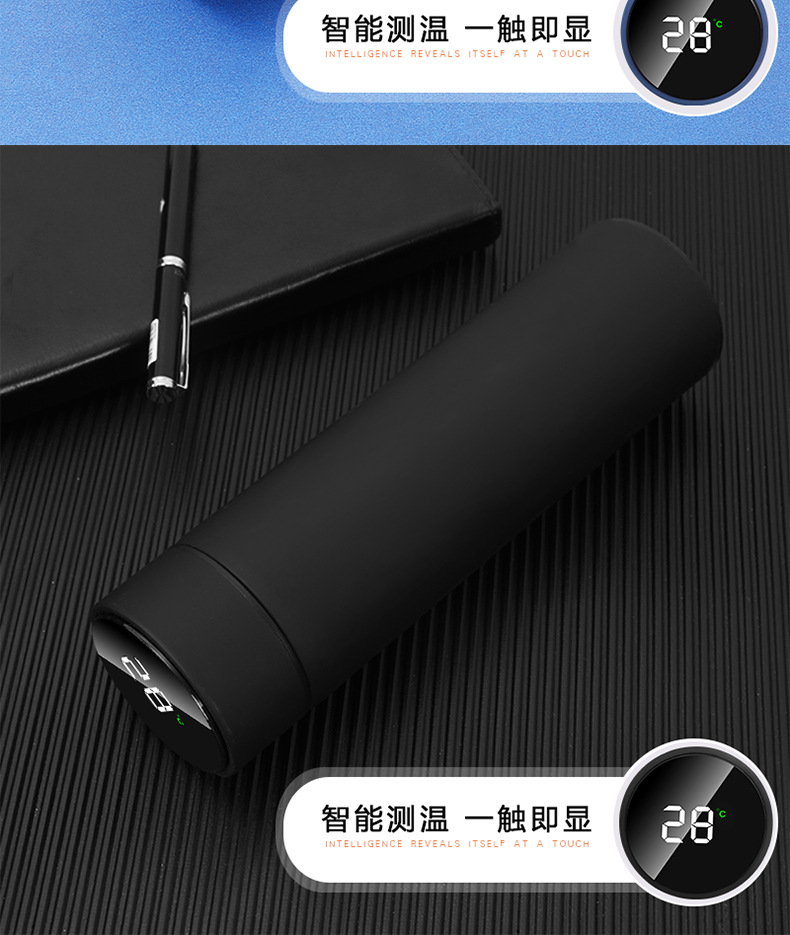 Smart temperature-measuring insulated cup, LED touch display for temperature, frosted water cup, creative business gift, customized LOGO pic 28