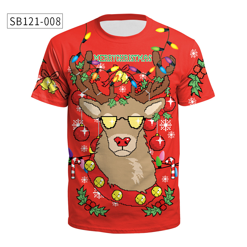 圣诞节Christmas新款 欧美青年短袖男女情侣装款式圆领T恤详情10