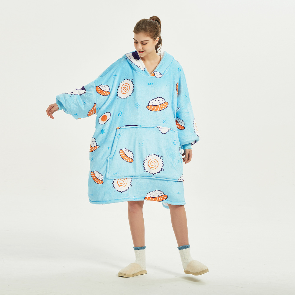 跨境懒人毯huggle hoodie套头法兰绒卫衣tv电视毯连帽懒人睡衣详情3