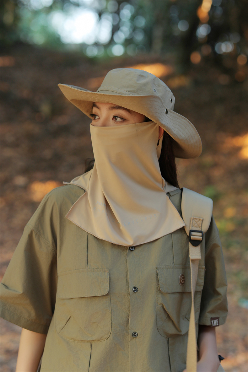 大沿防晒遮脸面纱罩遮阳帽子女士夏季登山帽户外男防紫外线钓鱼帽详情4