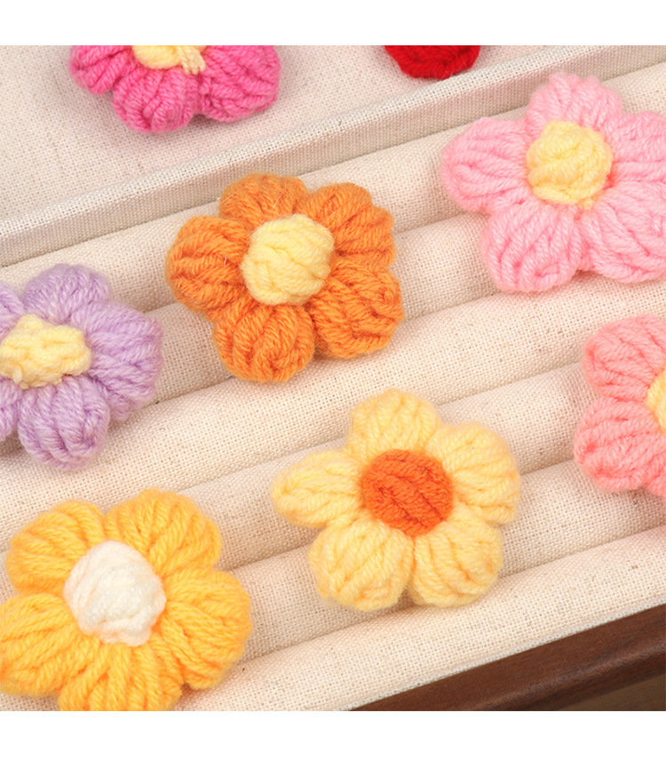 现货手勾针织泡芙花五瓣花DIY毛线花朵发夹胸花装饰服装辅料配件详情16