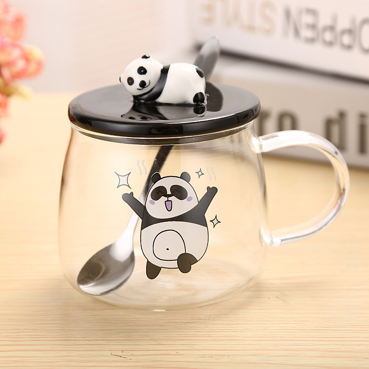 Ceramic panda glass cup with 3D panda lid water cup pic 4