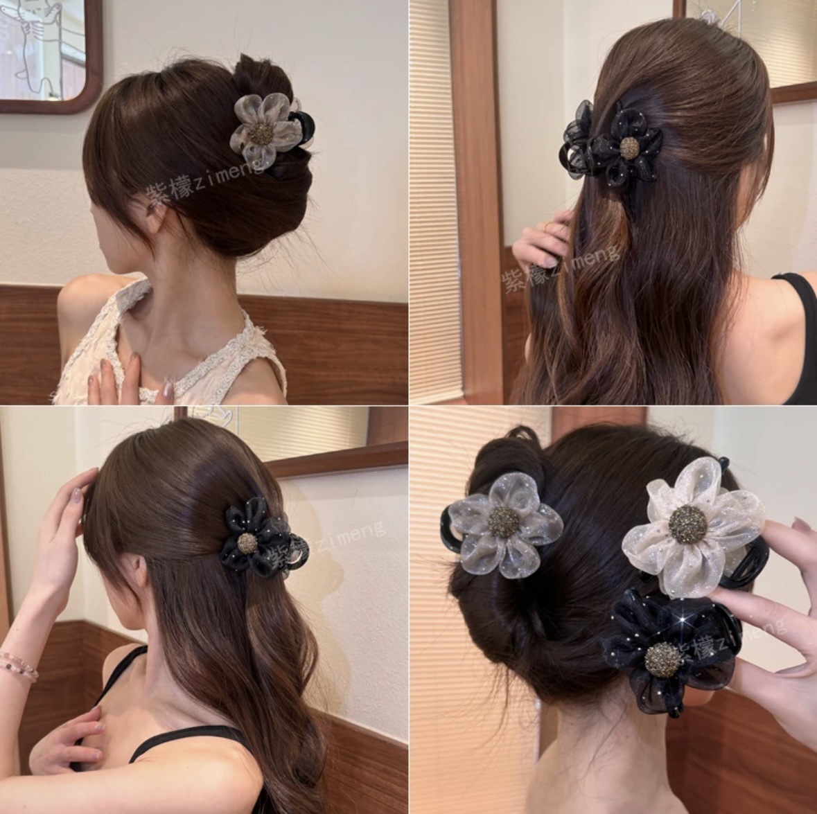 2025 New Sparkling diamond flower hair clip, feminine charm, shark clip at the back of the head, Korean-style mesh sunflower grab clip hair accessory pic 8