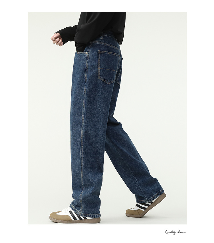 秋冬新款男装 深蓝色韩版水洗牛仔裤 中直筒宽松阔腿长裤子 适合运动休闲男士裤装详情15