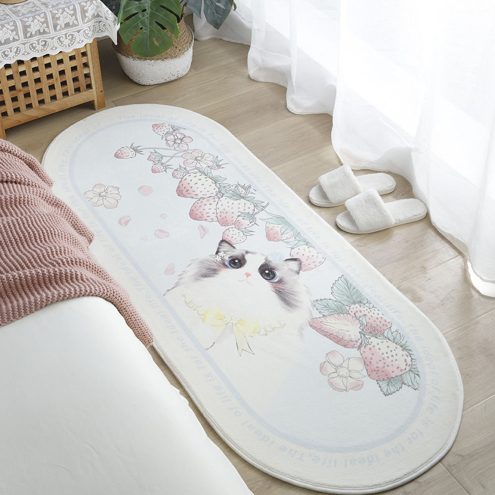 Soft bedside blanket for cute pets in home bedroom, cute bay window mat for young girls, oval thickened pet carpet pic 26