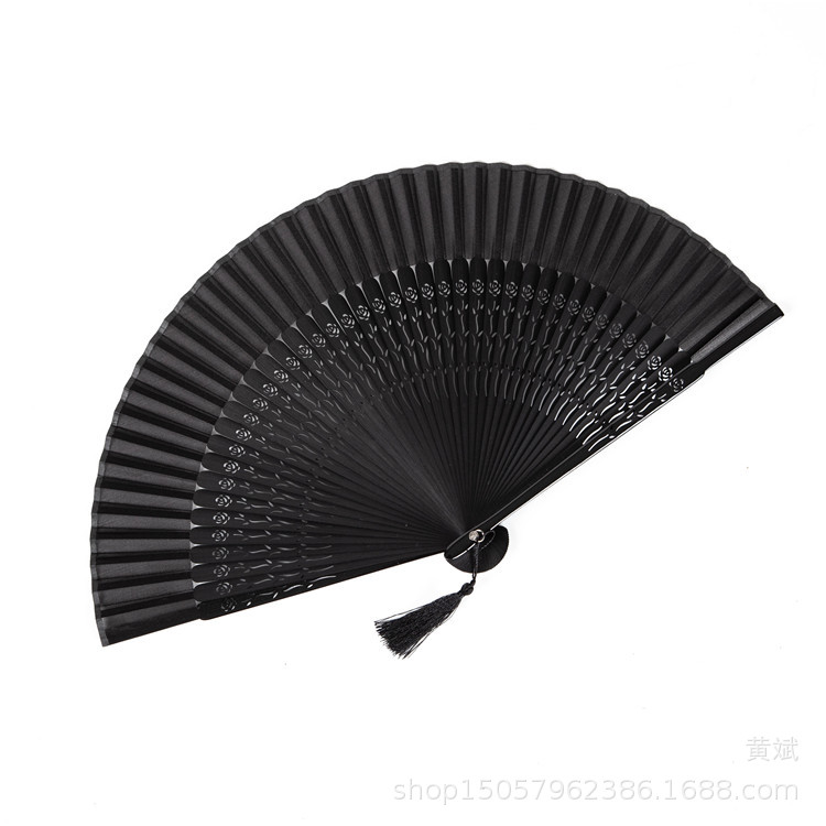 烤漆黑色红色扇子折扇中国风女式古风古典舞蹈扇工艺扇亚马逊扇详情5