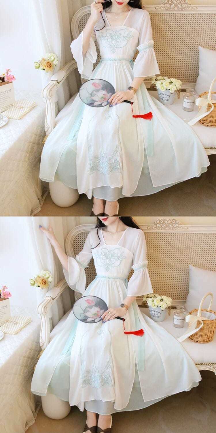国潮Zf1【舒适透气】300斤大码改良汉服女夏季新款胖mm绣花古风仙女高详情3