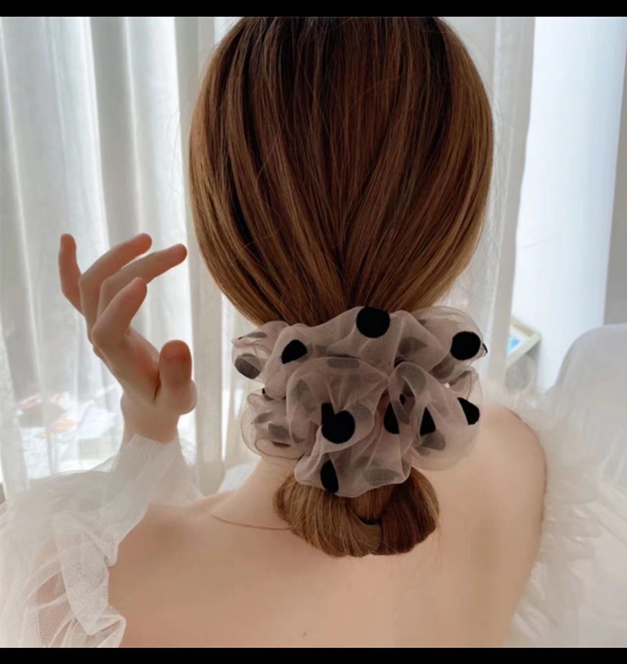 韩国进口欧根纱复古波点大肠发圈气质仙女头扎皮筋大号肠圈头饰女详情12