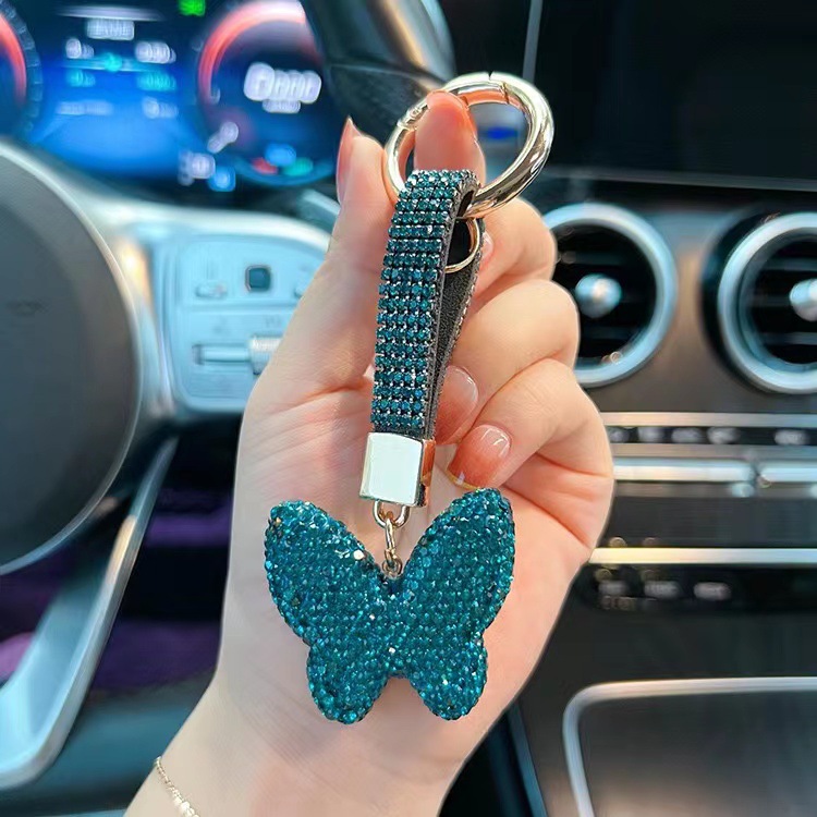 陶泥满钻蝴蝶钥匙扣镶钻圆环汽车钥匙链 女款时尚包包挂件镶钻详情7