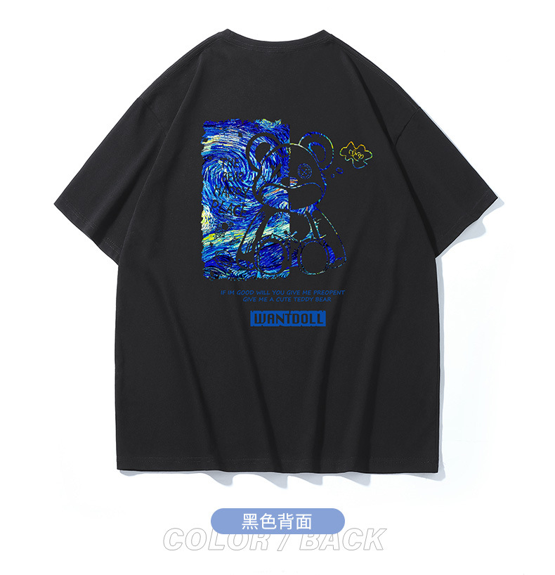 NASA collaboration short-sleeved T-shirt for men, a heavyweight off-the-shoulder pure cotton bestseller with bear print, half-sleeved couple T-shirt for women pic 68