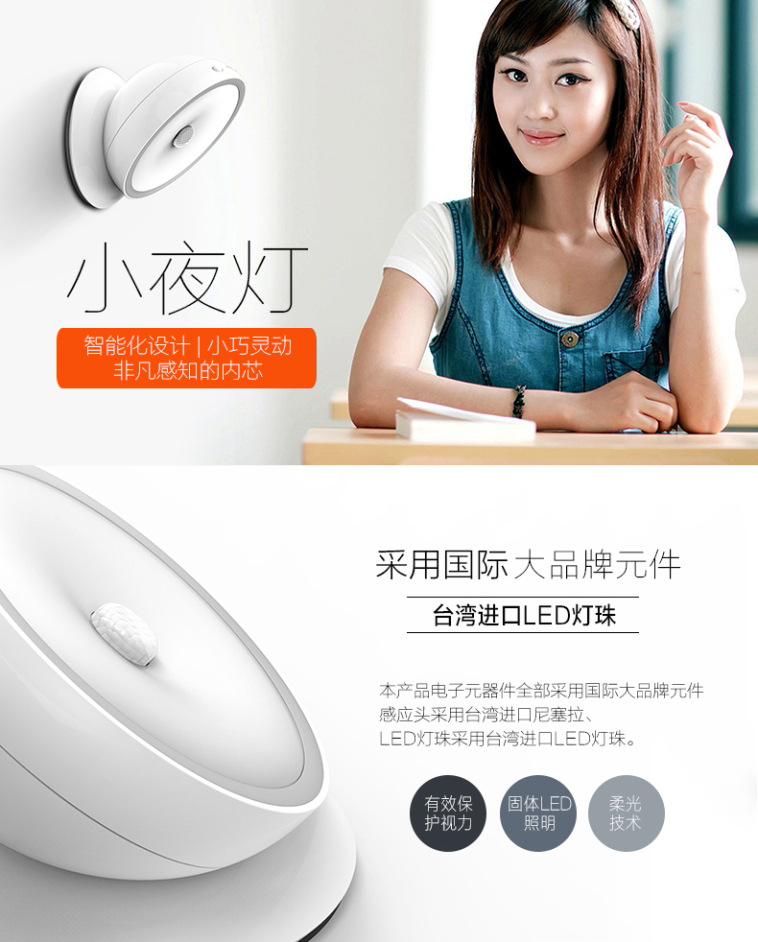 跨境专供 小夜灯led人体感应灯夜光灯3d卧室楼梯过道光控壁灯创意详情1