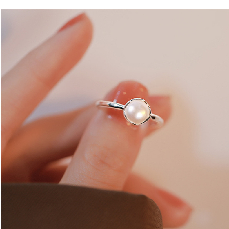 S925纯银时尚个性淡水珍珠戒指女小众素银简约百搭气质开口指环详情19