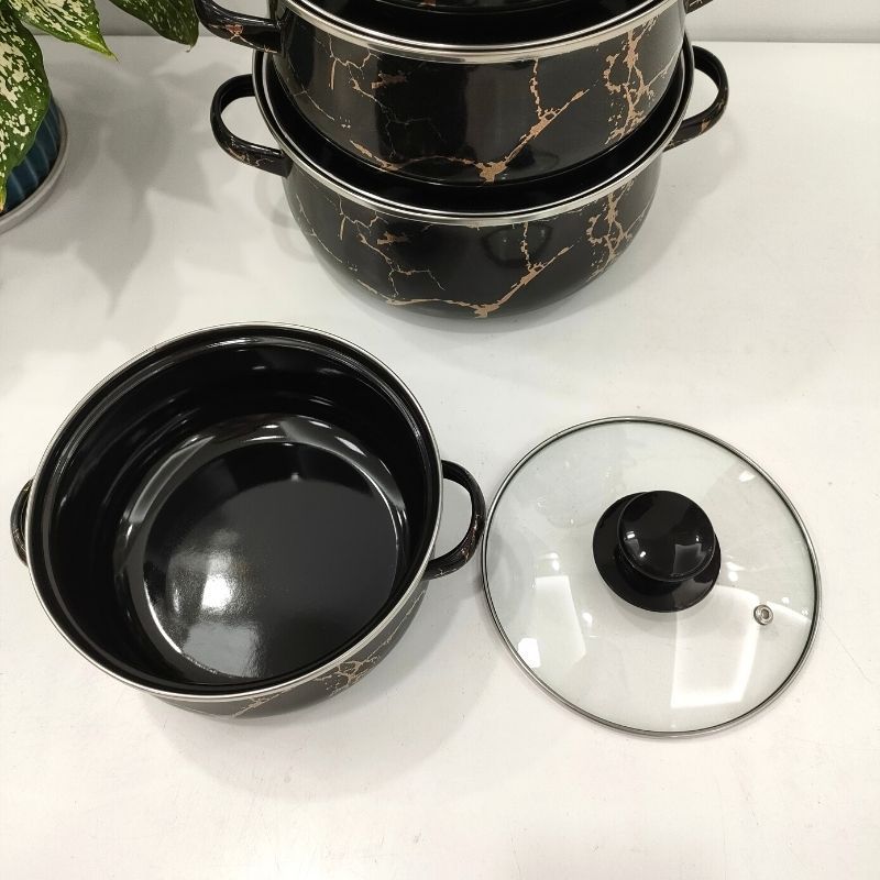 Factory direct sales 673DG genuine gold enamel cookware 16-24 cm five-piece set soup pot glass lid pic 3