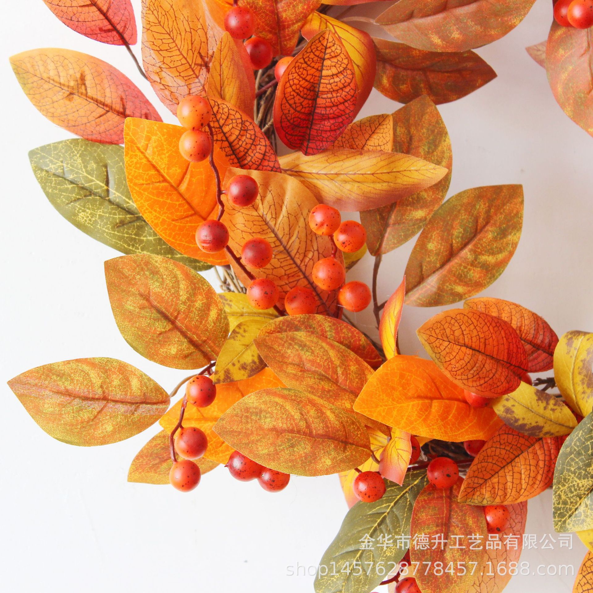 Cross-border e-commerce Halloween decoration Amazon Autumn Color Gratitude Harvest Festival Magnolia Leaves, maple leaves, berries, vine rings and garlands pic 9