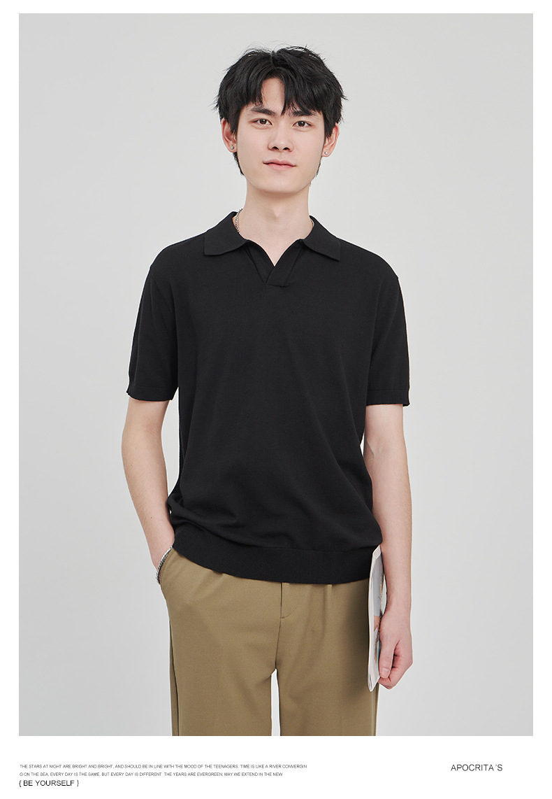 APO男装|简约针织短袖t恤男士2024夏季新款纯色设计垂感POLO衫男详情35