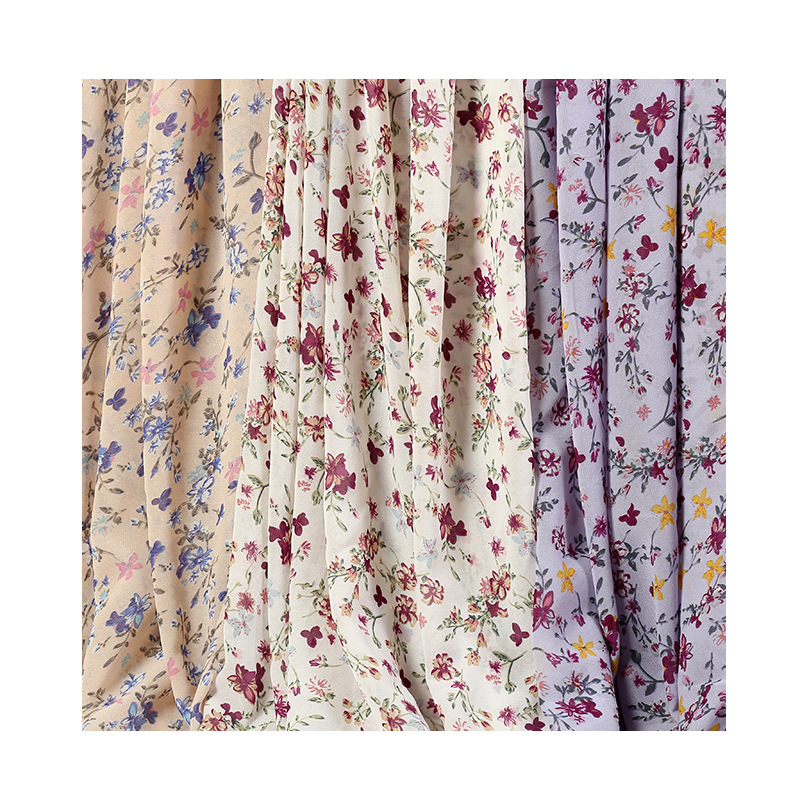 Spring and summer dress: Chiffon polyester chiffon printed fabric 75D high-viscosity printed small floral pattern fabric pic 16