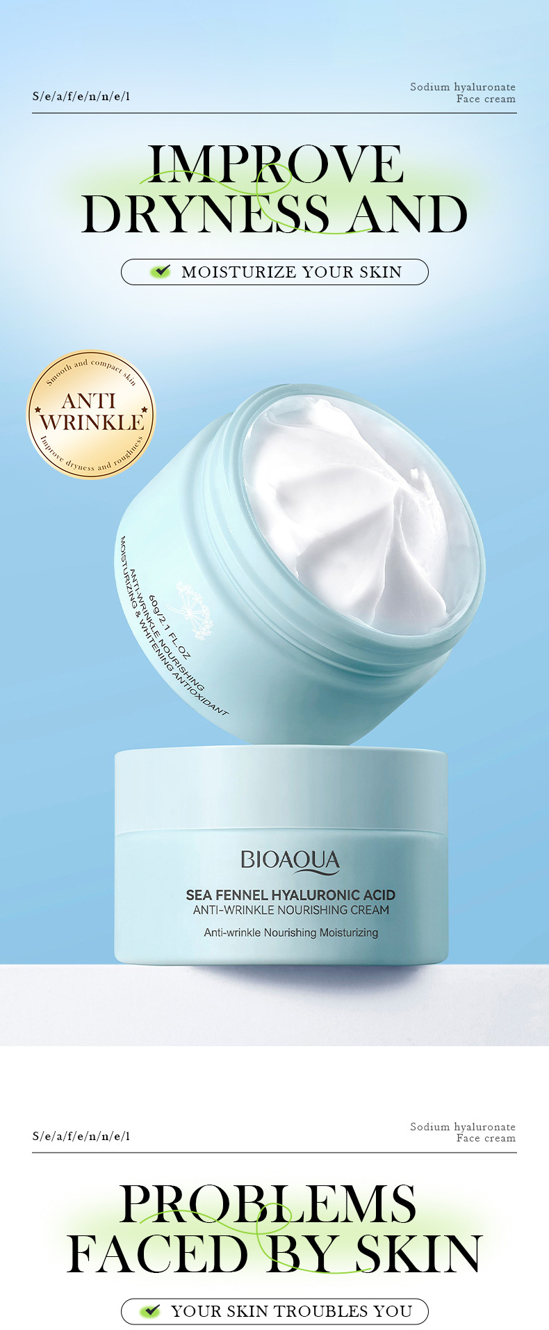 Cross-border trade BIOAOUA Sea Fennel Hyaluronic Acid Nourishing Cream Hydrates, moisturizes and improves fine lines pic 1