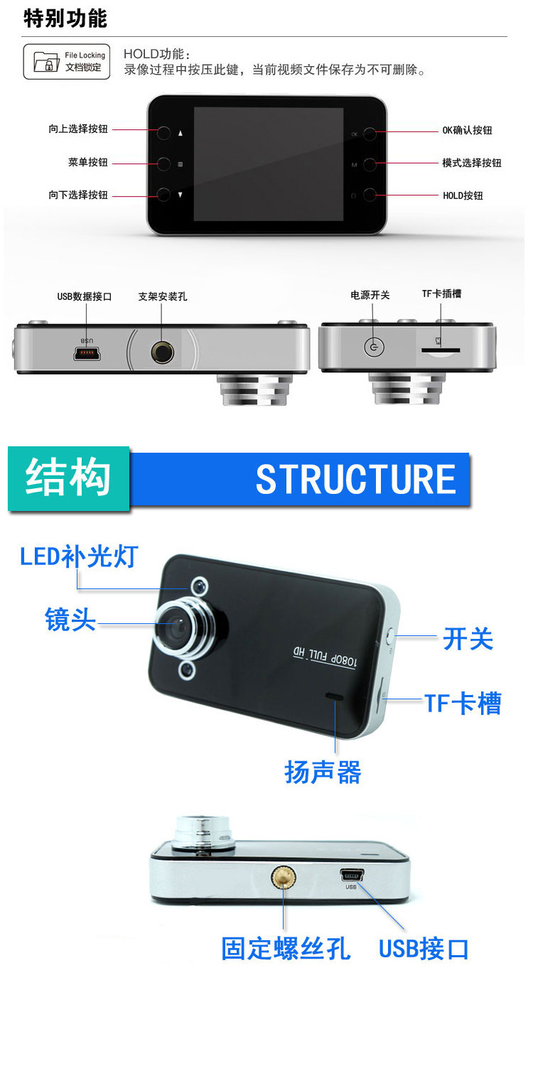 Wholesale of K6000 car insurance gift dashcam, high-definition night vision car dashcam pic 3