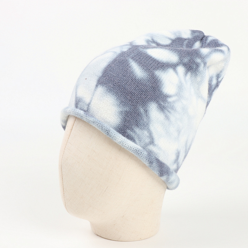 The popular tie-dyed woolen hats for men and women in foreign trade, the warm outdoor rolled-up pile hat, and the hip-hop knitted pullover cold hat for autumn and winter pic 11