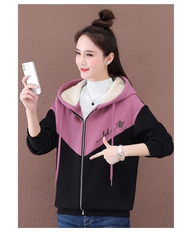 加绒女士卫衣2022年新款秋冬季加厚拉链开衫外套时尚保暖冬款详情5