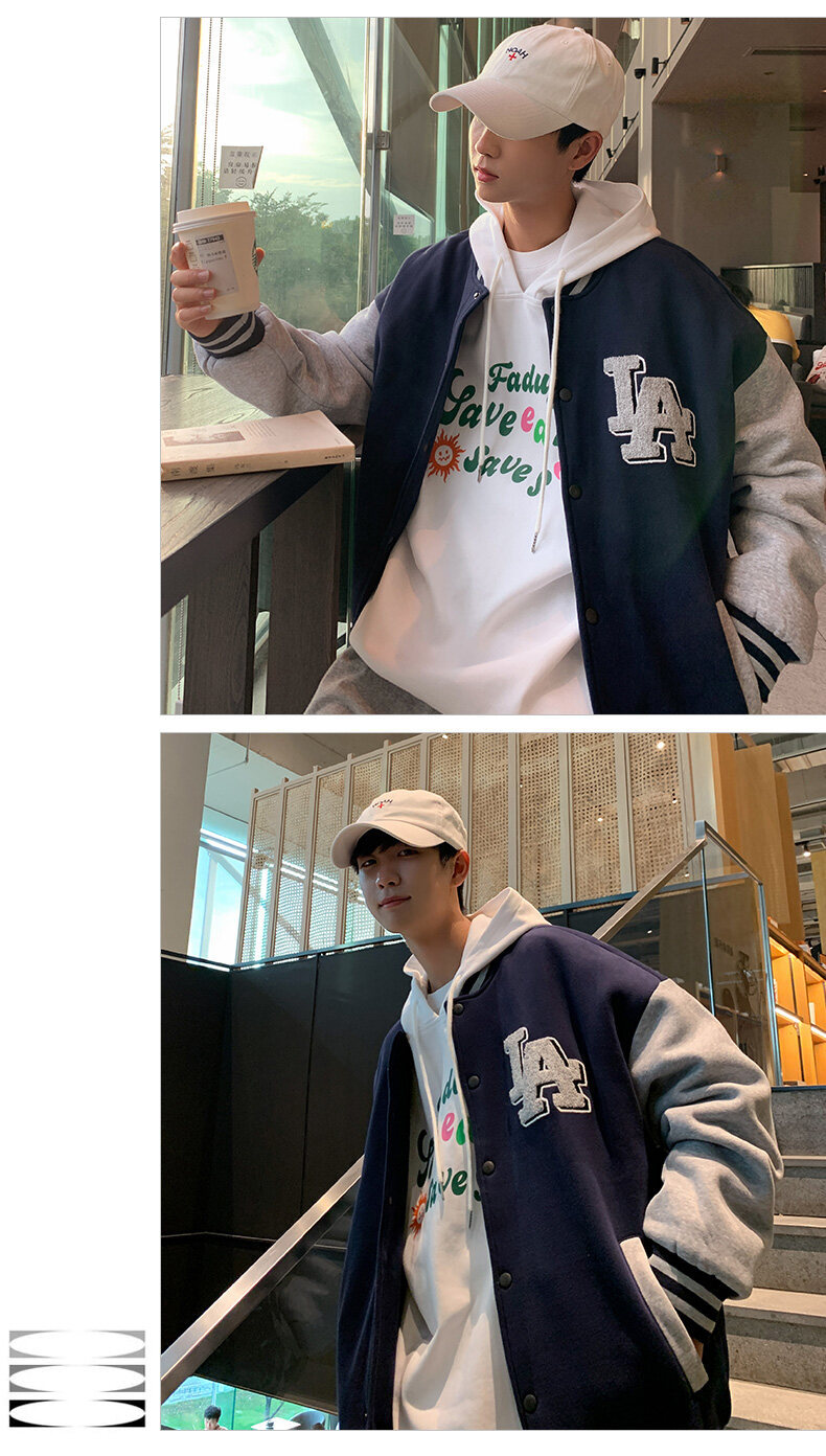 棒球服男春秋外套潮牌宽松男士外套刺绣A字男装夹克ins情侣班服潮详情17