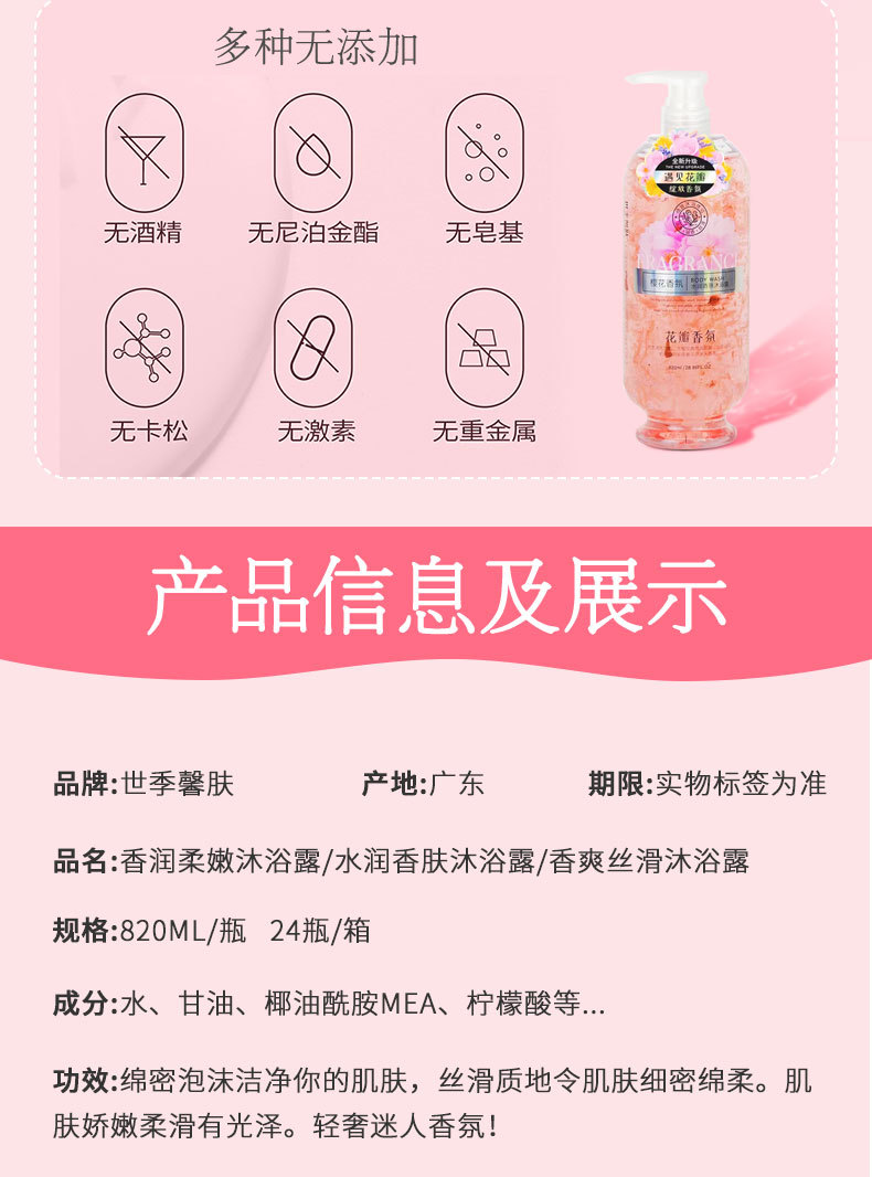 Wholesale Shiji Xinfu cherry blossom petal body wash, body lotion and body liquid, long-lasting fragrance, refreshing family set, one-piece consignment, street stall pic 6