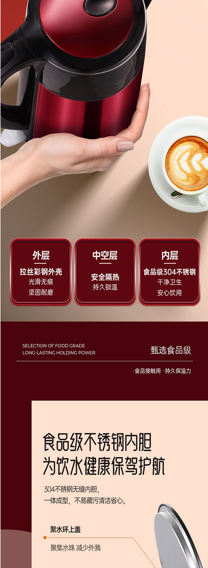 龙力LL-8820电热水壶家用304不锈钢烧水壶自动断电开水壶2L大容量详情2