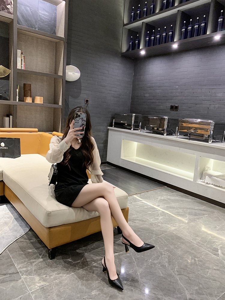 2023春夏季新款尖头高跟鞋女细跟包头凉鞋后空浅口单鞋女详情32