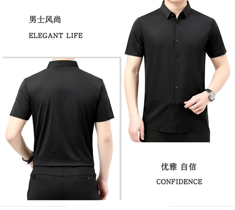 Verano 2024 nuevo negocio morera seda manga corta camisa de hombre de mediana edad verano casual vestido formal sin marcas camisas de hombre pic 22
