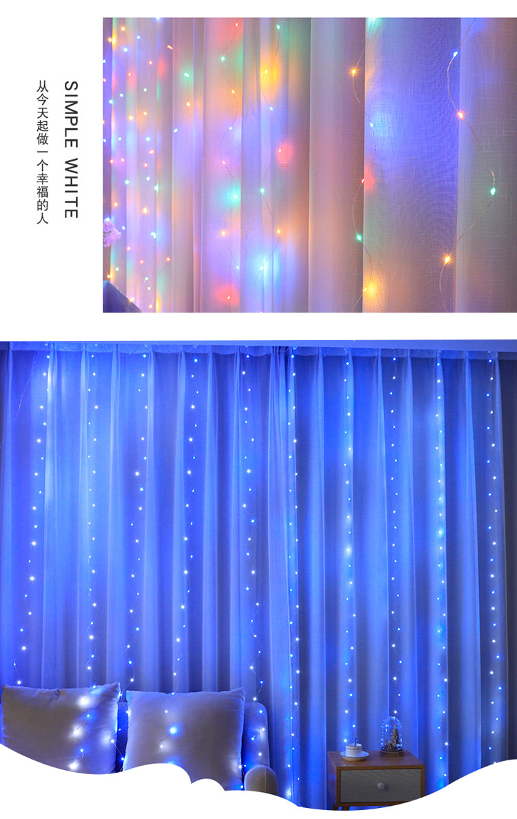 Christmas decorative led copper wire curtain light strip hook USB interface 3* 3m decorative light string remote control function copper wire light pic 9