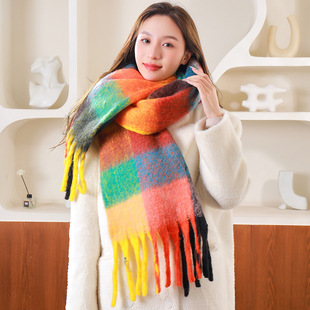 2023韩版长款格子围巾女冬季新款时尚保暖加厚仿羊绒流苏披肩外贸详情25