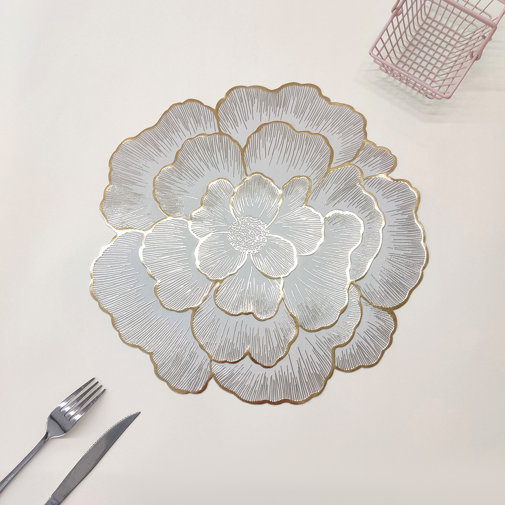 Foreign trade cross-border pvc gold-embossed placemats, heat-insulating table MATS, hotel and restaurant waterproof oil solid bottom rose Western placemats pic 9