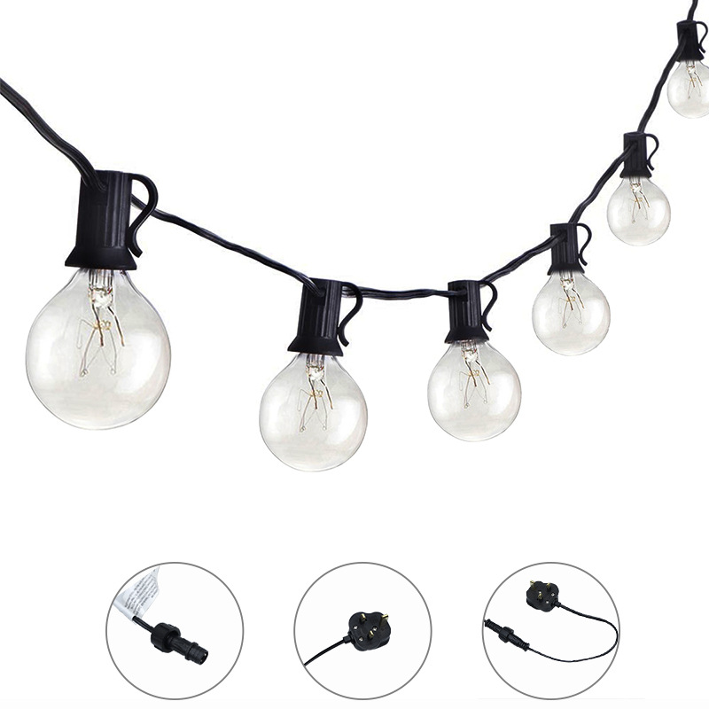 25 plug-in tungsten filament lamps, G40 clear light, 110V-220V tungsten filament garden lamp, Christmas lamp string, g40 string pic 3
