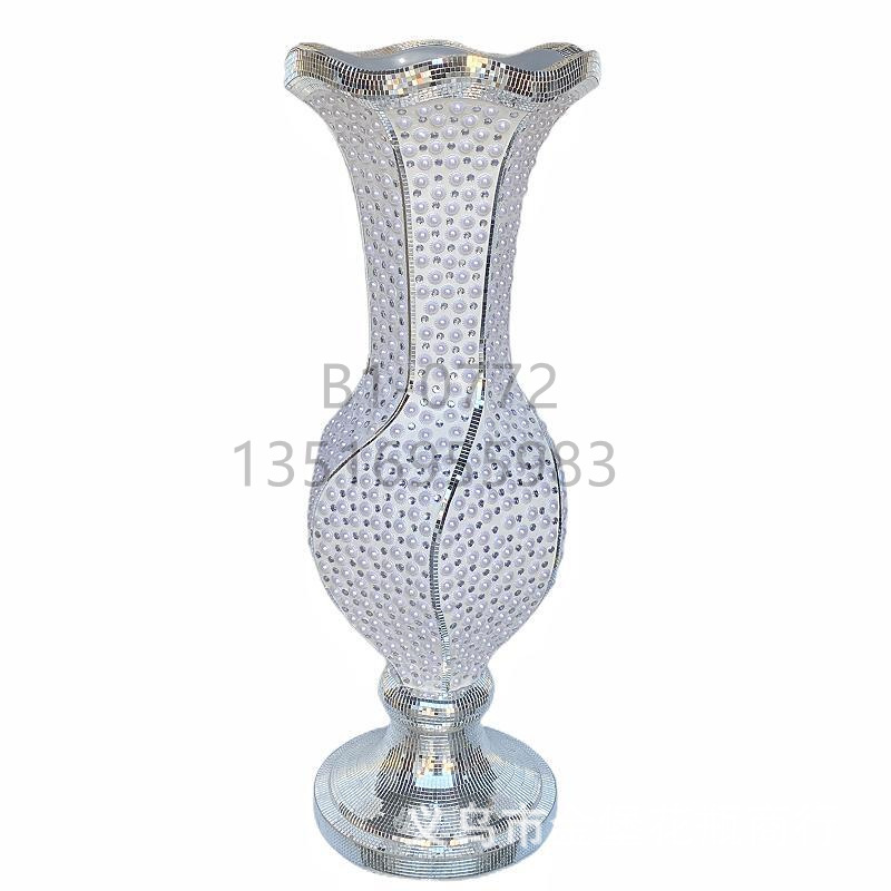Golden Castle Vase, European-style simple vase with diamond bead glass lens, floor-standing vase, trumpet flower-shaped flower pot, living room, hotel, home, shopping mall, ceramic decoration pic 17
