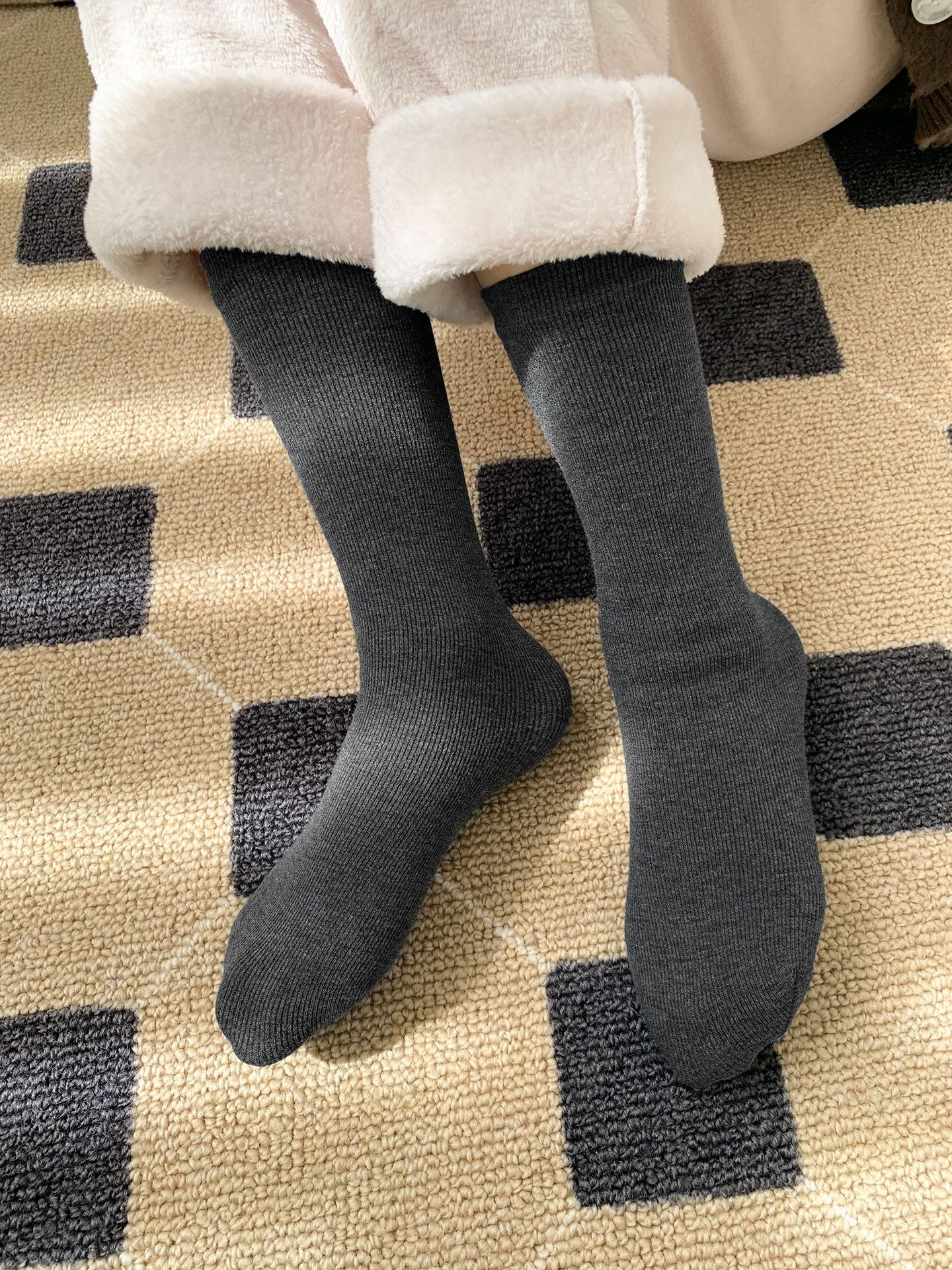 Unisex couple style fleece and thickened warm snow socks, mid-length home cotton socks, postpartum socks, floor socks pic 61