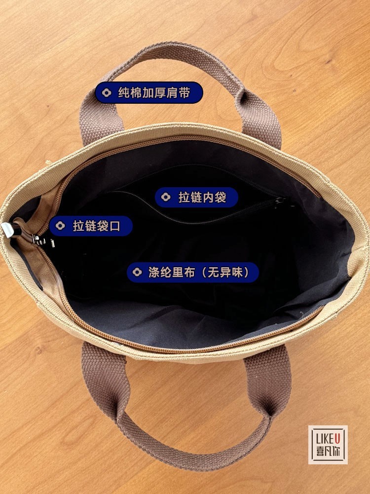 帆布纯色手提袋日式便当妈咪上班族外出带饭简约撞色时尚拎包饭盒详情18