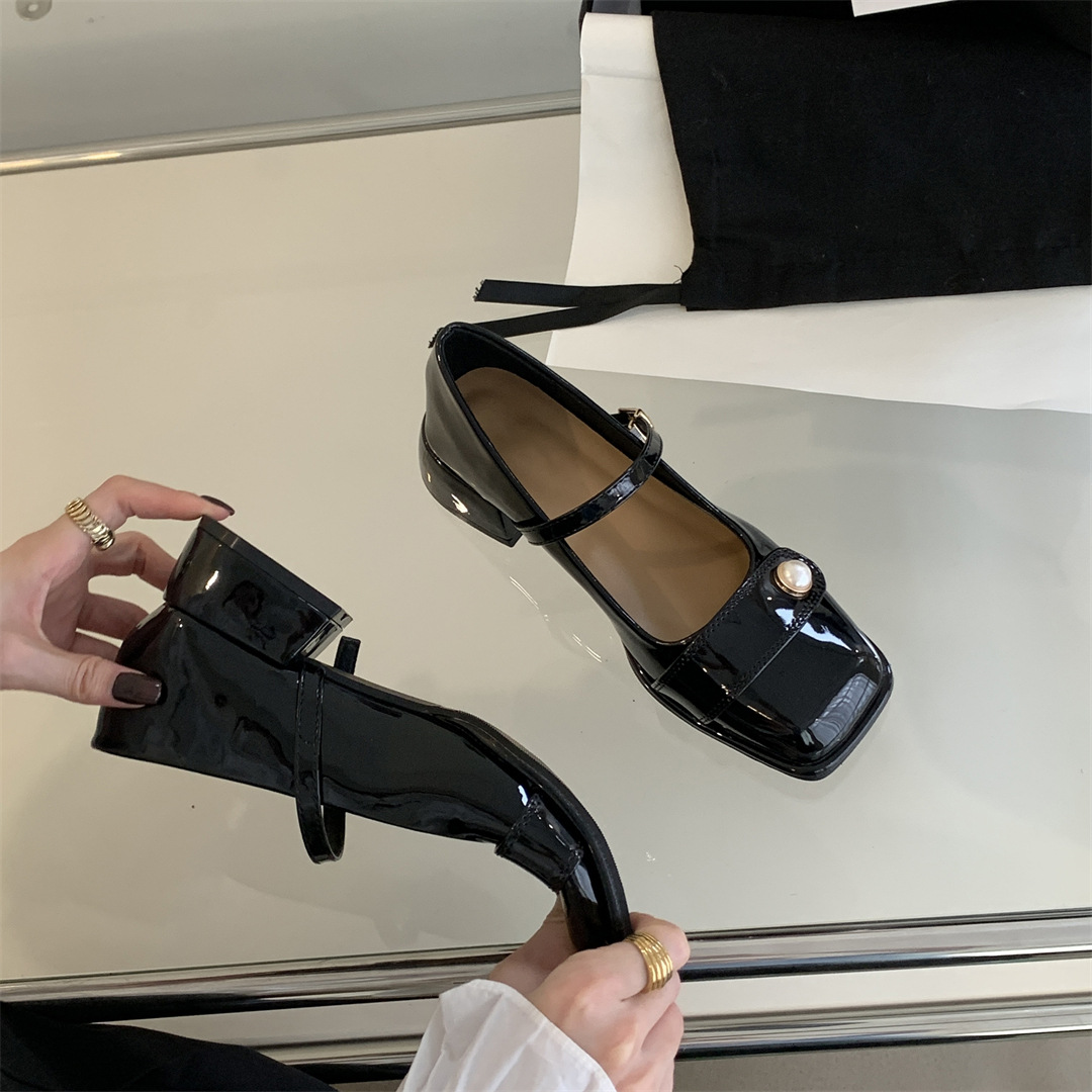 2023秋季新款时尚方头珍珠小香风纯色玛丽珍粗跟百搭时装单鞋女详情31