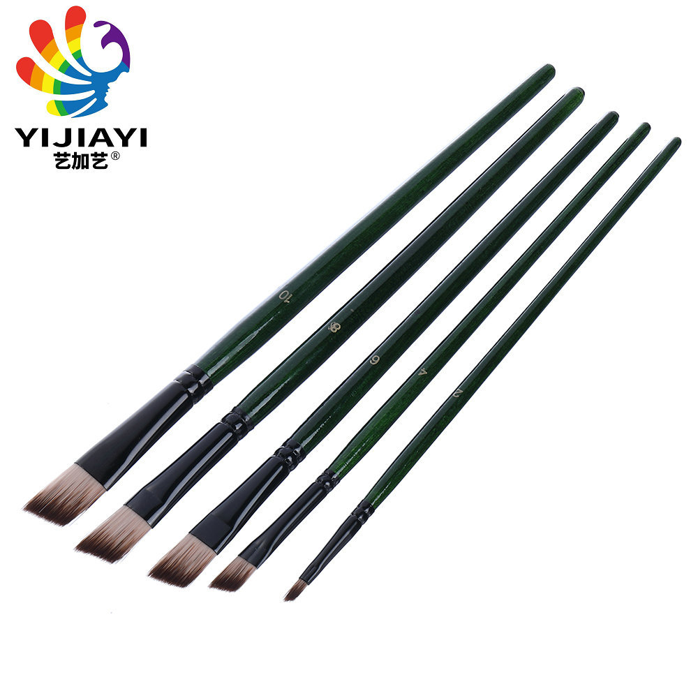 High-quality two-color brush, dark green pen barrel, black aluminum tube, 5-piece brush set, suitable for oil, watercolor and acrylic pic 8