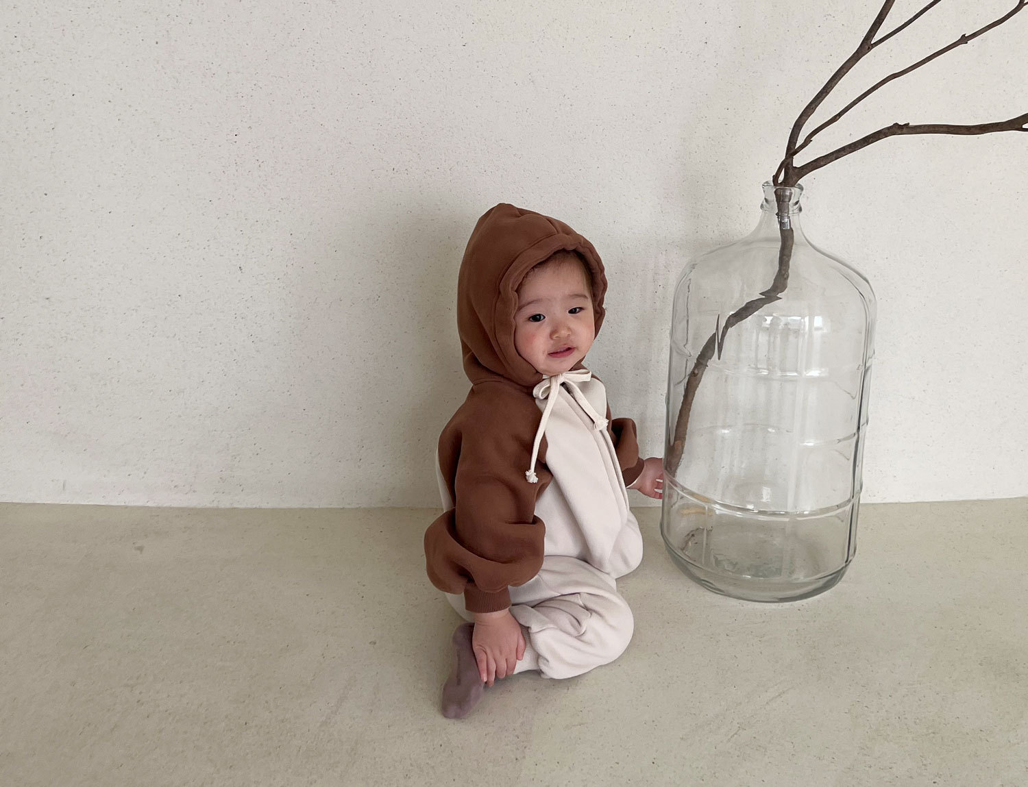 韩版男女童春秋季纯棉卫衣连帽长爬ins新生儿休闲宽松连体衣爬服详情4