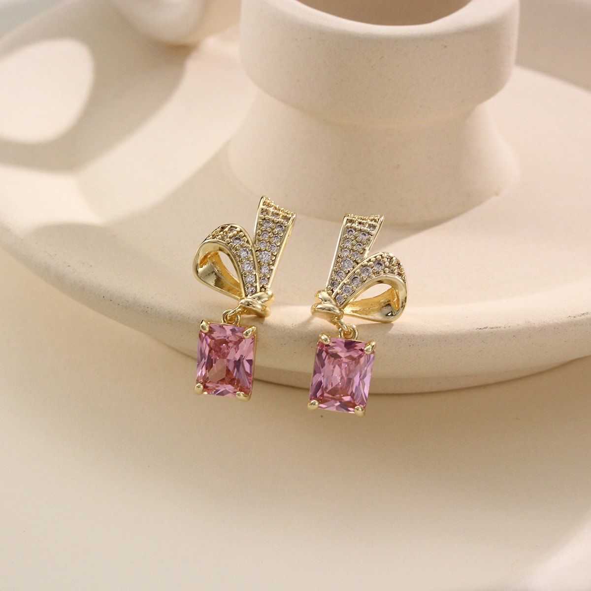 水晶耳坠蝴蝶结精致耳饰纯度镀金微镶锆石小众设计厂家批发S925针详情7