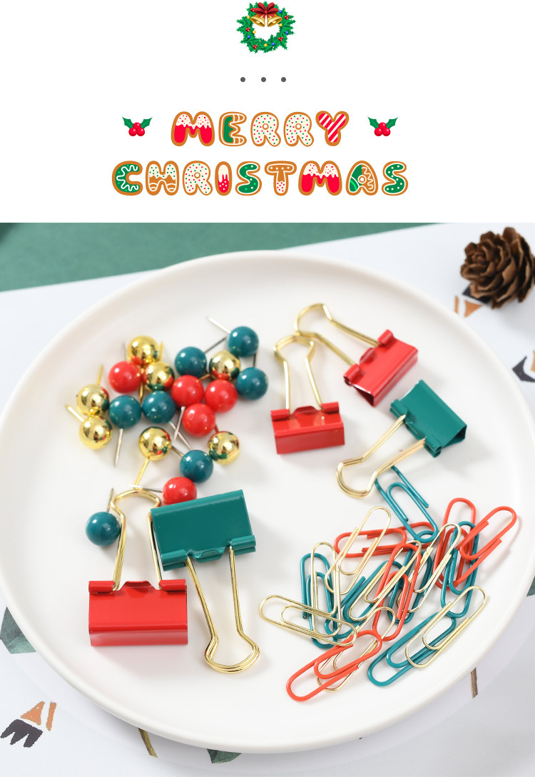 Cross-border direct supply Christmas light luxury cultural and creative combination set, paperclip, pin, ticket holder, stapler, binding office supplies pic 2