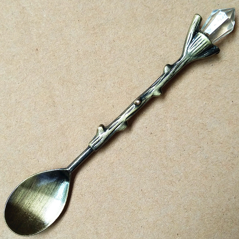 Retro European court tableware 6-piece set: fruit fork, cake fork, pomegranate flower, coffee spoon, small spoon, gold and silver, bronze, dessert spoon, dessert fork, coffee mixing spoon, tableware, ice cream spoon, fork spoon pic 32